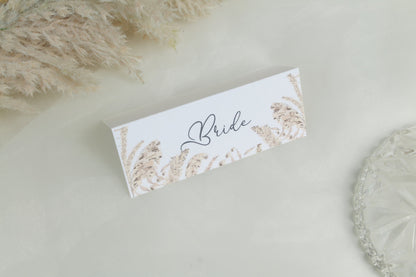 Boho Pampas Grass Wedding Place Cards: Personalised Table Setting