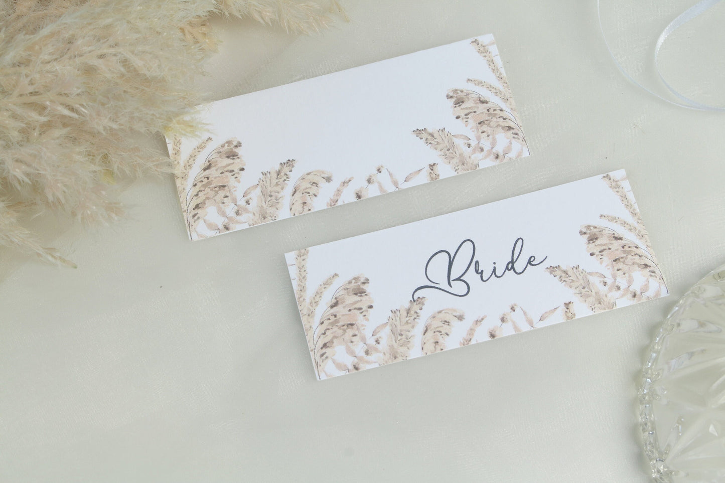 Boho Pampas Grass Wedding Place Cards: Personalised Table Setting
