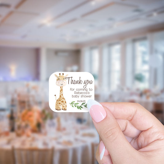 24 Giraffe Baby Shower Stickers: Custom Safari Favour Stickers