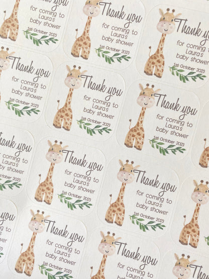24 Giraffe Baby Shower Stickers: Custom Safari Favour Stickers