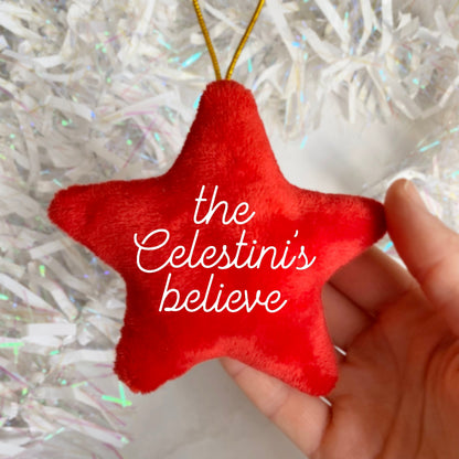 Personalised Family Name Red Star Plush Christmas Ornament