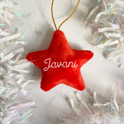 Personalised Red Plush Star Christmas Ornament: Kids Bauble