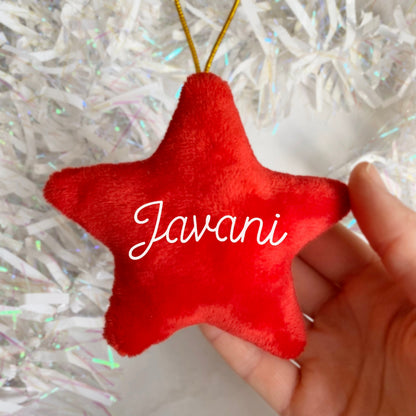 Personalised Red Plush Star Christmas Ornament: Kids Bauble