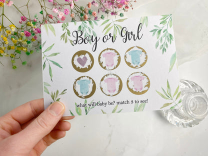Gender Reveal Announcement Scratch Card, Pregnancy Reveal, Watercolour Greenery, Boy or Girl, He or She, Pink or Blue