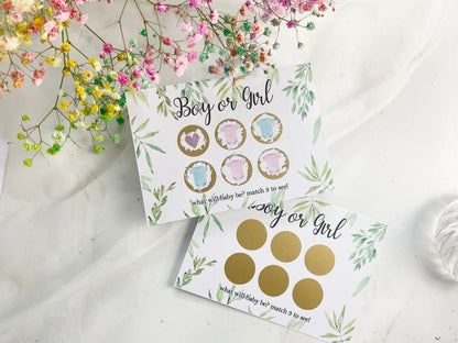 Gender Reveal Announcement Scratch Card, Pregnancy Reveal, Watercolour Greenery, Boy or Girl, He or She, Pink or Blue
