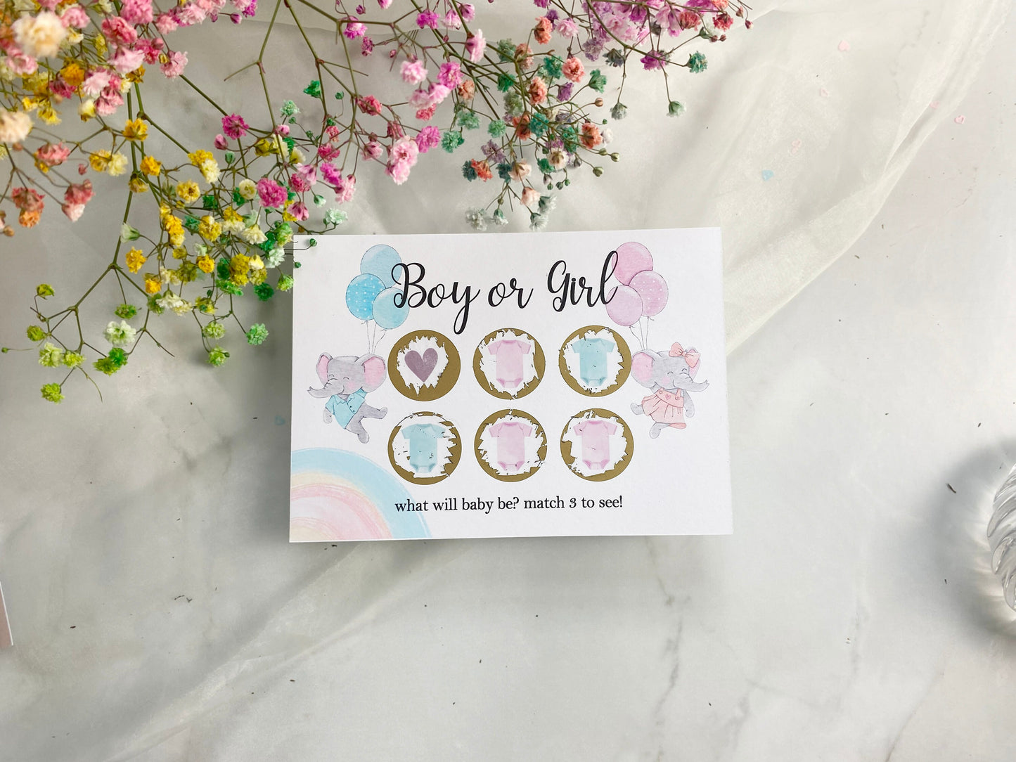 Elephant Gender Reveal Scratch Card: Boy or Girl Pregnancy Announcement