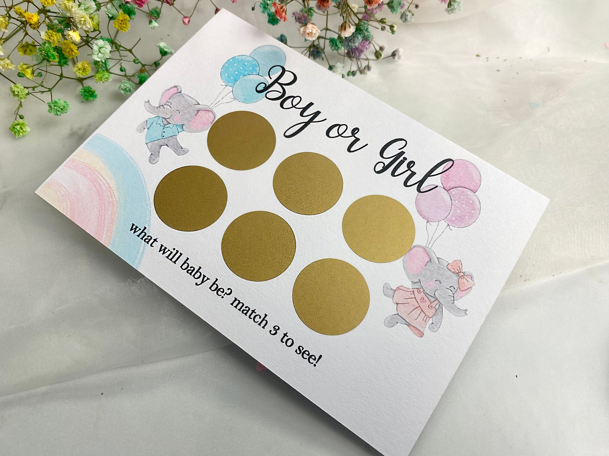 Elephant Gender Reveal Scratch Card: Boy or Girl Pregnancy Announcement