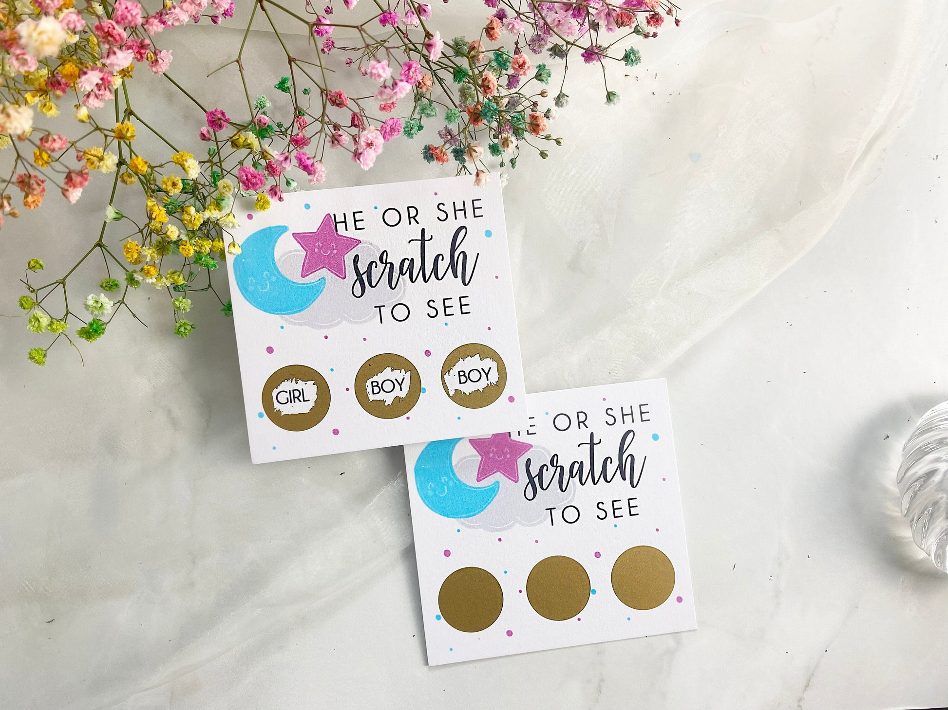 Gender Reveal Scratch Card, Pregnancy Reveal, Elephants, Boy or Girl, He or She, Pink or Blue