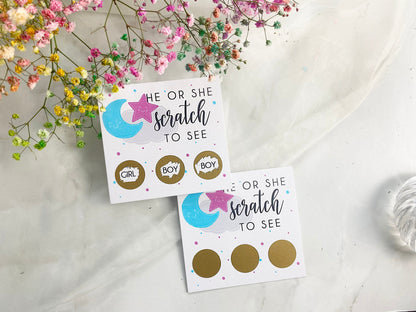 Gender Reveal Scratch Card, Pregnancy Reveal, Elephants, Boy or Girl, He or She, Pink or Blue
