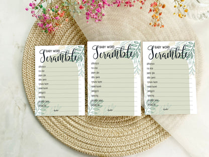 Sage Greenery Baby Shower Word Scramble Game