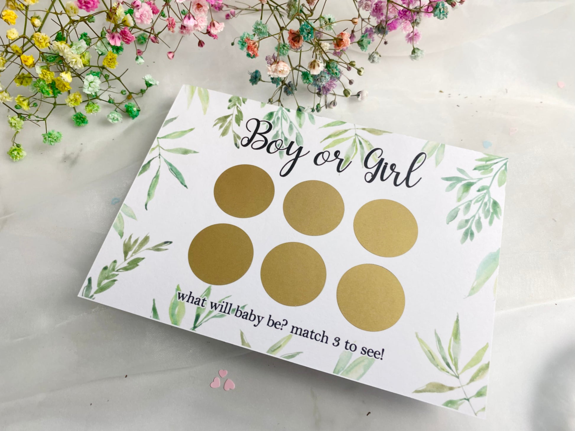 Gender Reveal Announcement Scratch Card, Pregnancy Reveal, Watercolour Greenery, Boy or Girl, He or She, Pink or Blue
