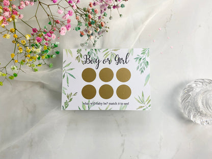 Gender Reveal Announcement Scratch Card, Pregnancy Reveal, Watercolour Greenery, Boy or Girl, He or She, Pink or Blue