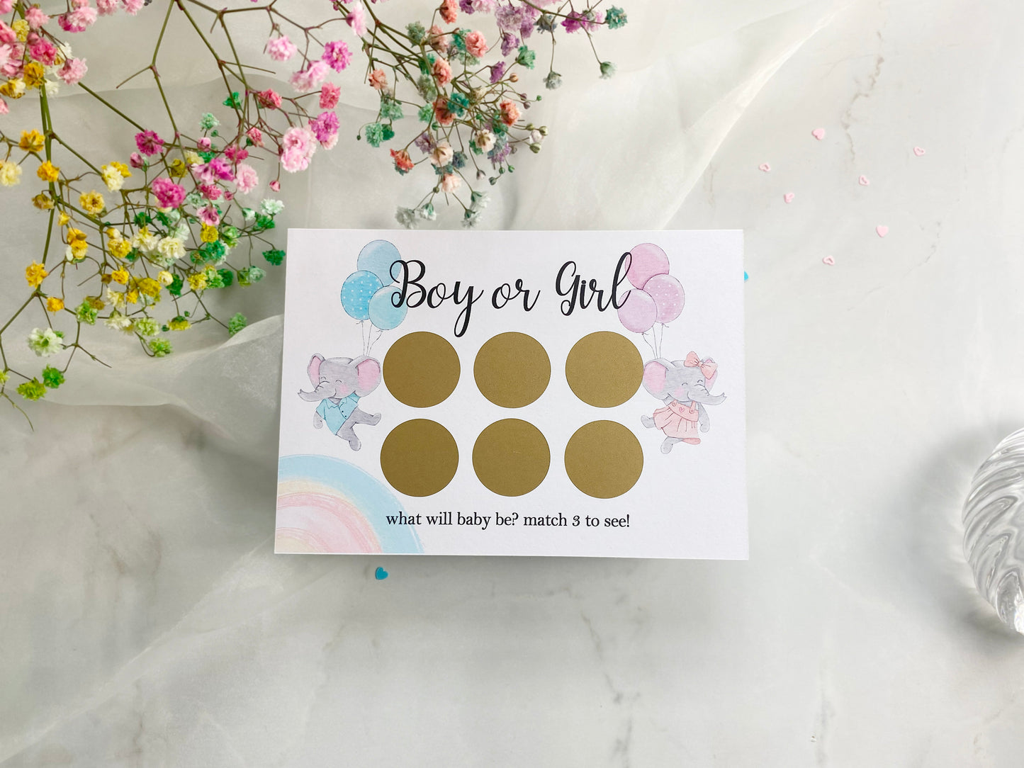 Elephant Gender Reveal Scratch Card: Boy or Girl Pregnancy Announcement