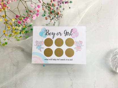 Elephant Gender Reveal Scratch Card: Boy or Girl Pregnancy Announcement