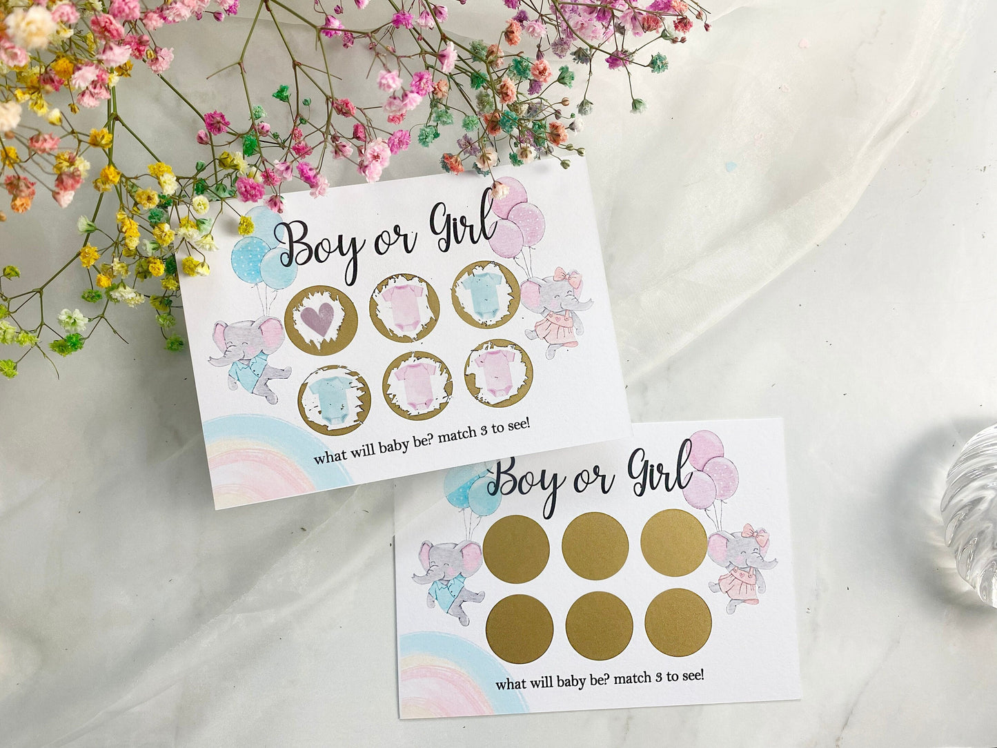 Elephant Gender Reveal Scratch Card: Boy or Girl Pregnancy Announcement