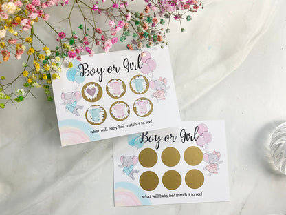 Elephant Gender Reveal Scratch Card: Boy or Girl Pregnancy Announcement