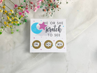Gender Reveal Scratch Card, Pregnancy Reveal, Elephants, Boy or Girl, He or She, Pink or Blue