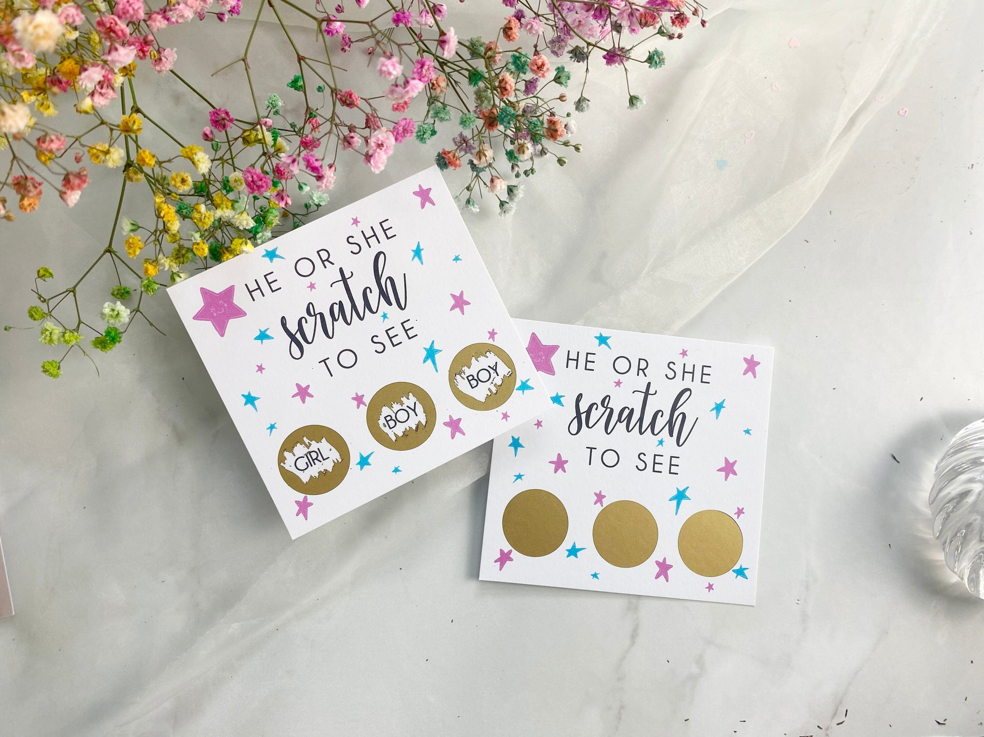 Gender Reveal Scratch Card: Pink or Blue Theme, Boy or Girl