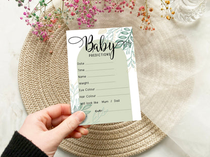 Sage Green Baby Shower Bundle, Prediction and Advice Cards Game, Greenery Theme, Mum To Be, Boy Baby Shower