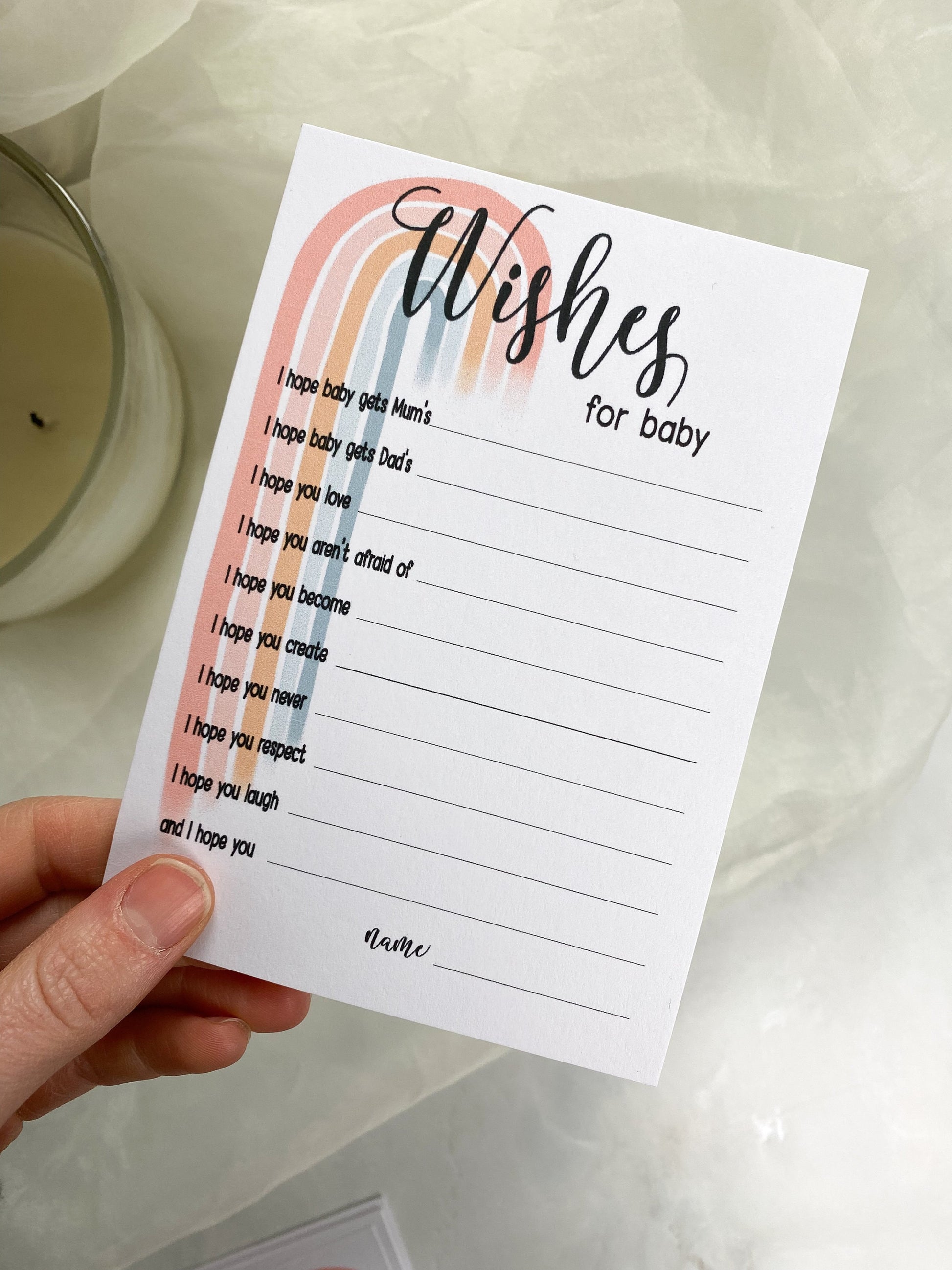 Pastel Rainbow Wishes for Baby Cards: Gender Neutral Baby Shower Keepsake