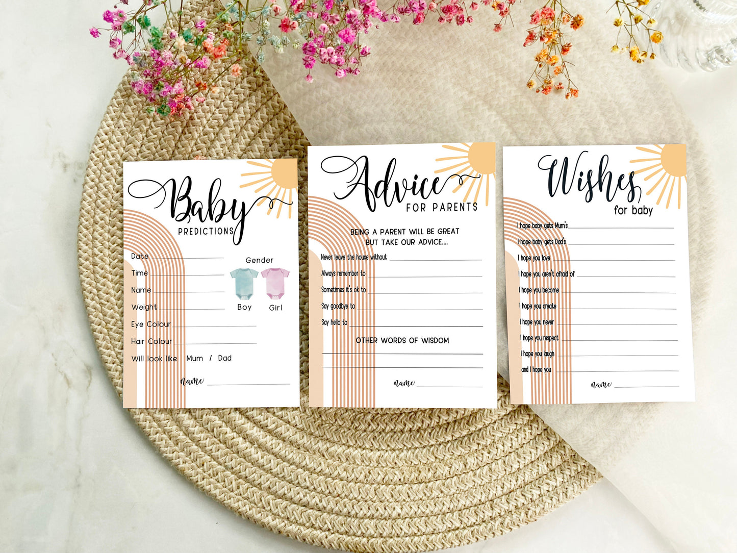 Our Ray of Sunshine Baby Shower Prediction Cards Game, Mum To Be, Gender Reveal Party, Neutral