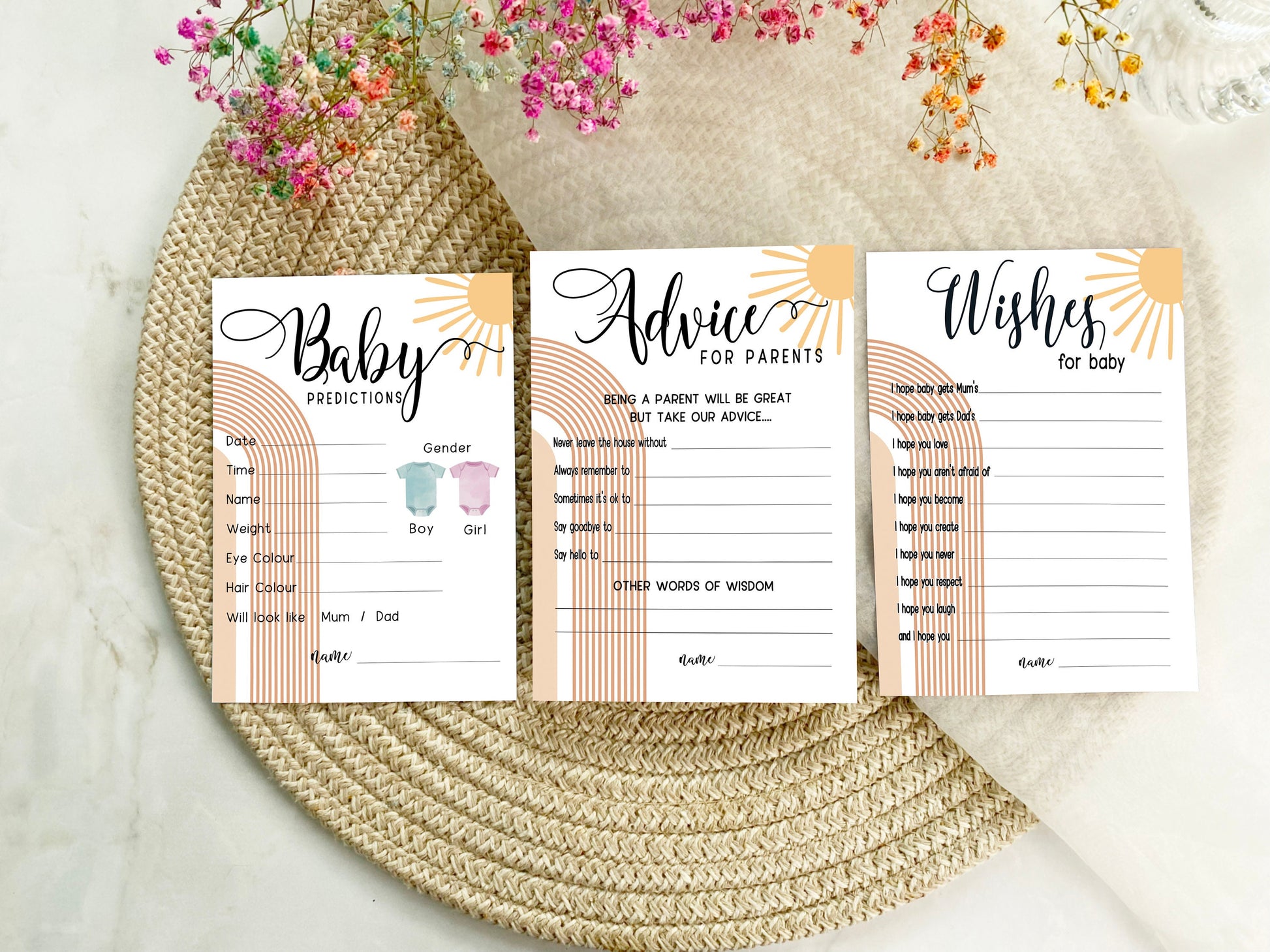 Our Ray of Sunshine Baby Shower Prediction Cards Game, Mum To Be, Gender Reveal Party, Neutral