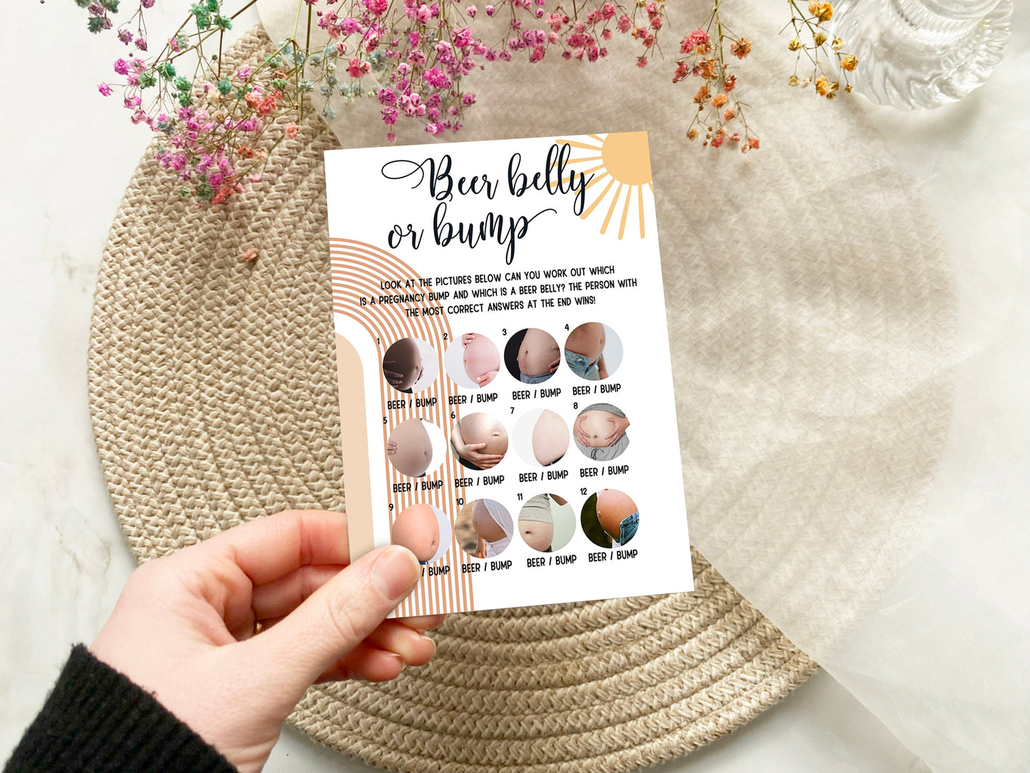 Our Ray of Sunshine Baby Shower, Beer Belly or Bump Game, Mum To Be, Gender Reveal Party, Neutral