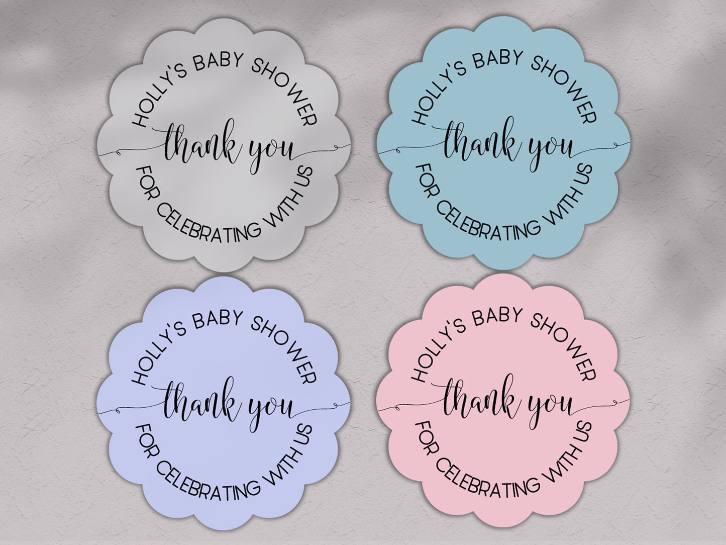 Personalised Scalloped Shape Stickers Blue, Baby Shower Boy Favour Stickers, Floral