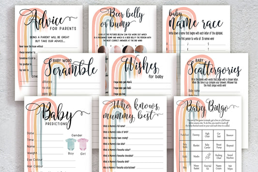Boho Rainbow Baby Shower Games Bundle: Gender Neutral Party
