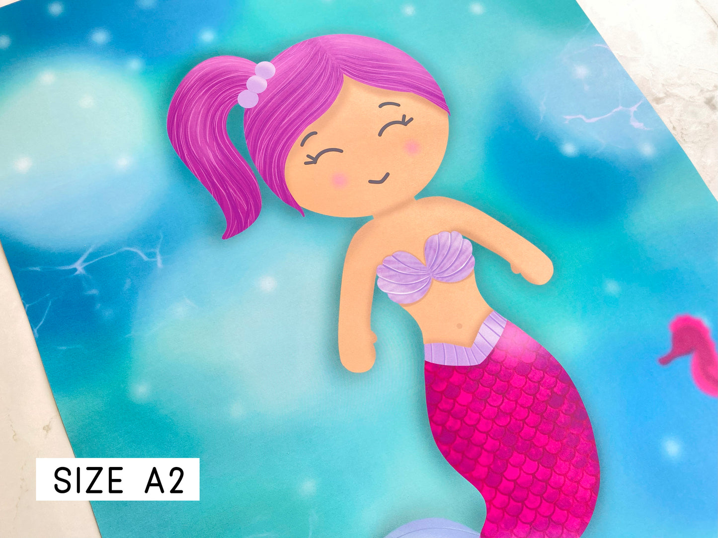 Pin The Tail on the Mermaid Game, Girls Birthday Party Theme, Pink Mermaid, Double-sided Poster A2