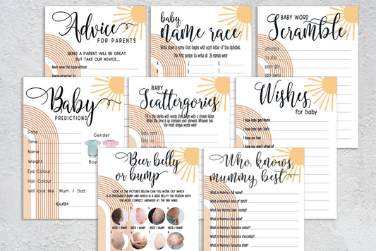 Our Ray of Sunshine Baby Shower Games Bundle, Prediction and Advice Cards Game, Neutrel Shower, Mum To Be, Gender Reveal Party