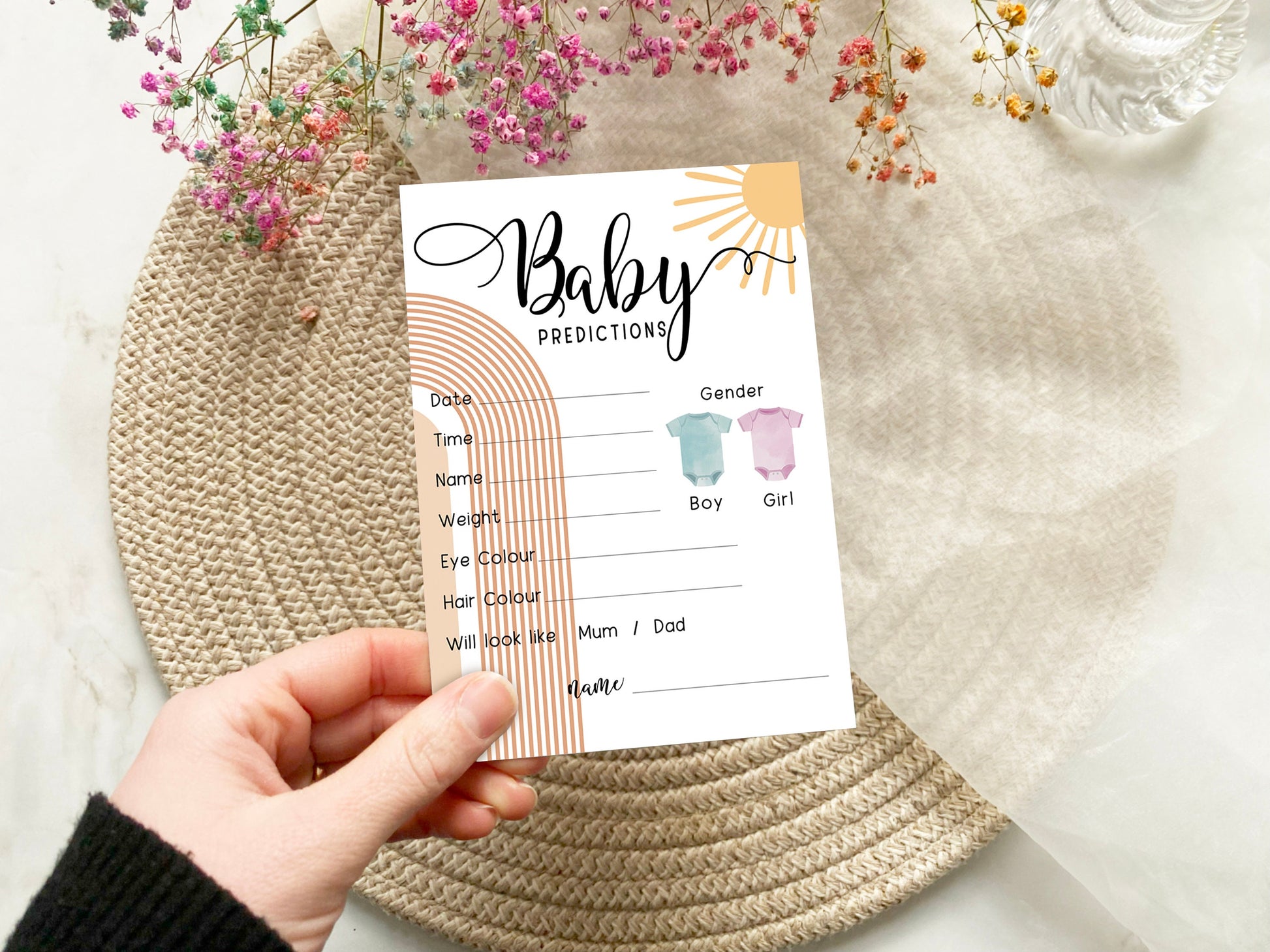 Our Ray of Sunshine Baby Shower Prediction Cards Game, Mum To Be, Gender Reveal Party, Neutral