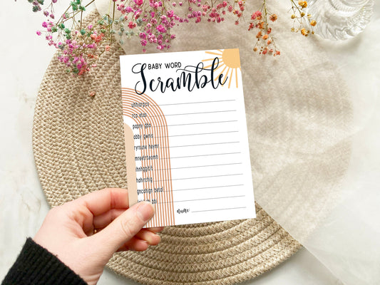 Our Ray of Sunshine Baby Shower, Baby Word Scramble, Mum To Be, Gender Reveal Party, Neutral