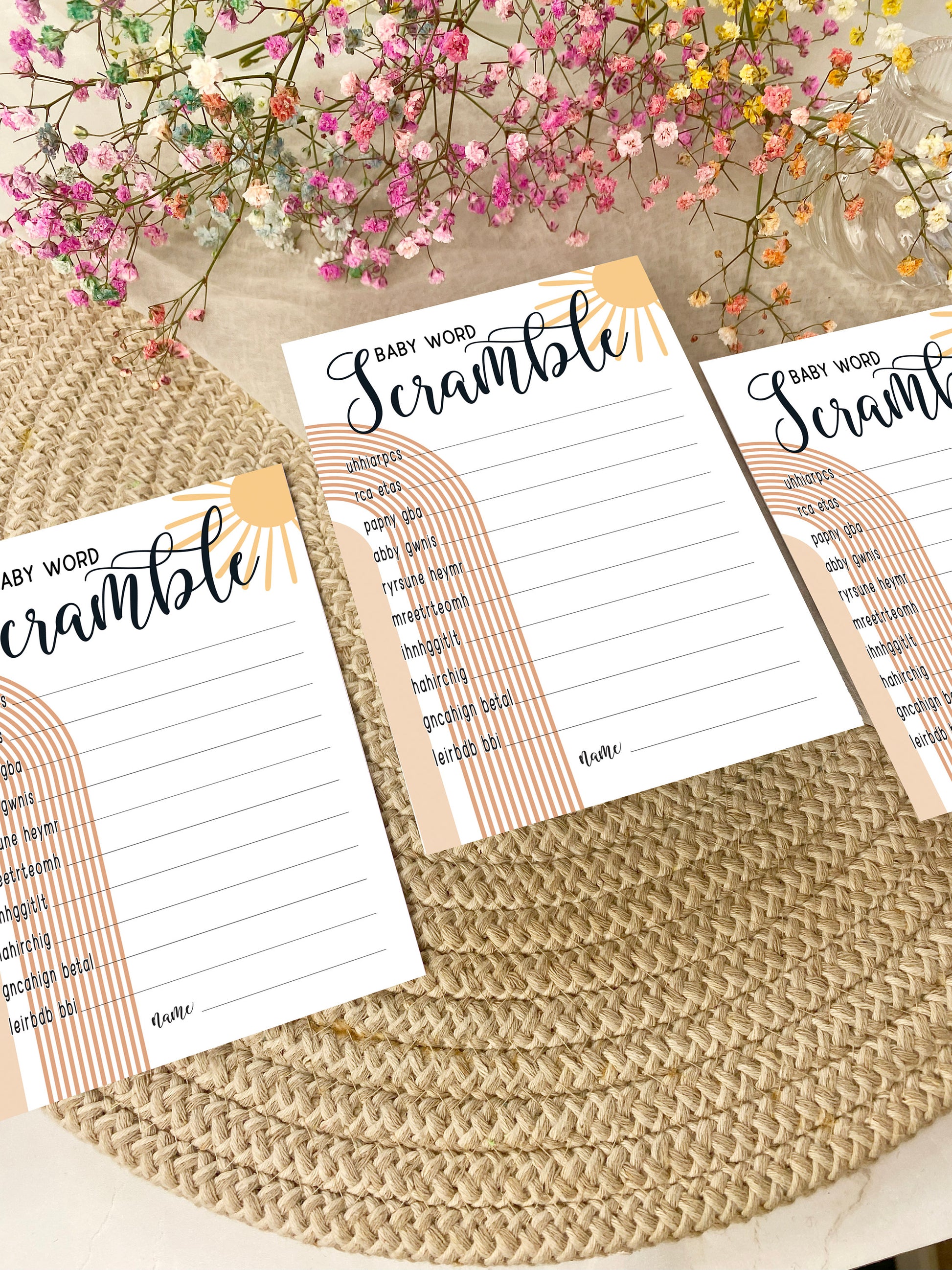 Our Ray of Sunshine Baby Shower, Baby Word Scramble, Mum To Be, Gender Reveal Party, Neutral