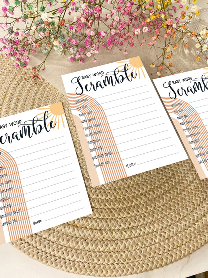 Our Ray of Sunshine Baby Shower, Baby Word Scramble, Mum To Be, Gender Reveal Party, Neutral