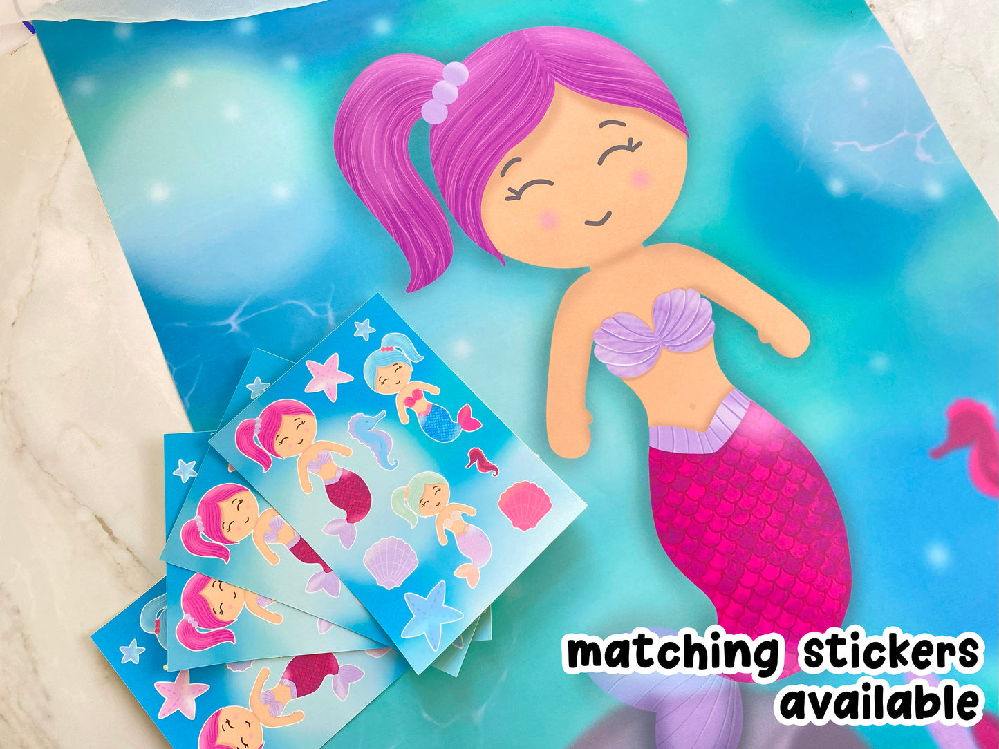 Pin The Tail on the Mermaid Game, Girls Birthday Party Theme, Pink Mermaid, Double-sided Poster A2