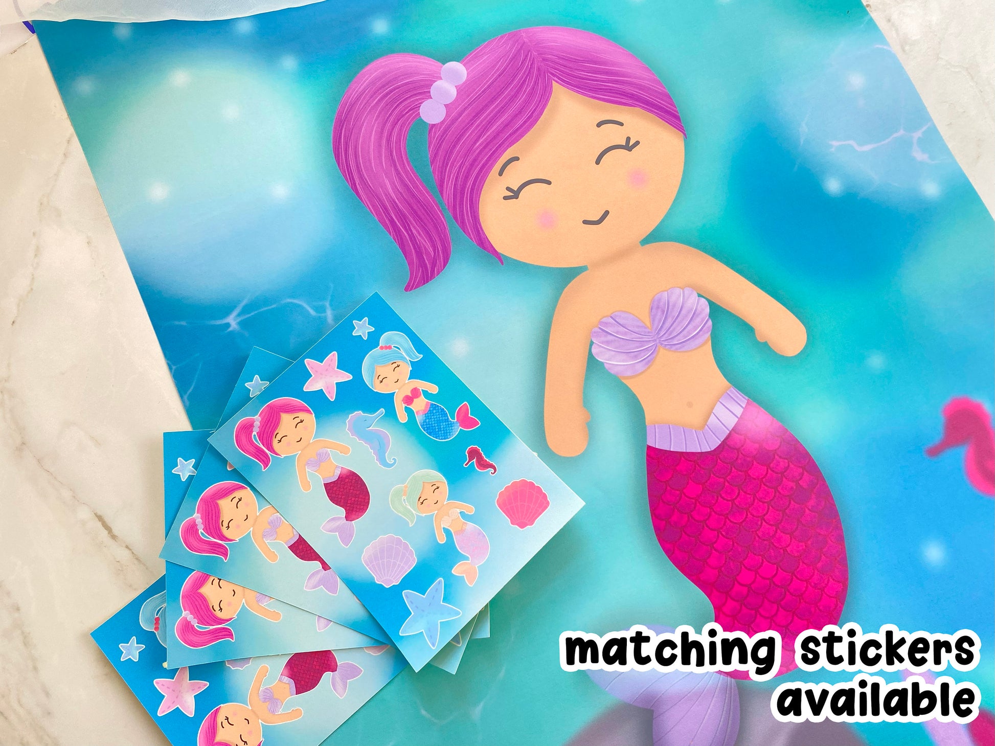 Pin The Tail on the Mermaid Game, Girls Birthday Party Theme, Pink Mermaid, Double-sided Poster A2
