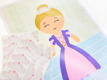 Pin The Crown on the Princess Game, Girls Birthday Party Theme, Pink Princess, Double-sided Poster A2