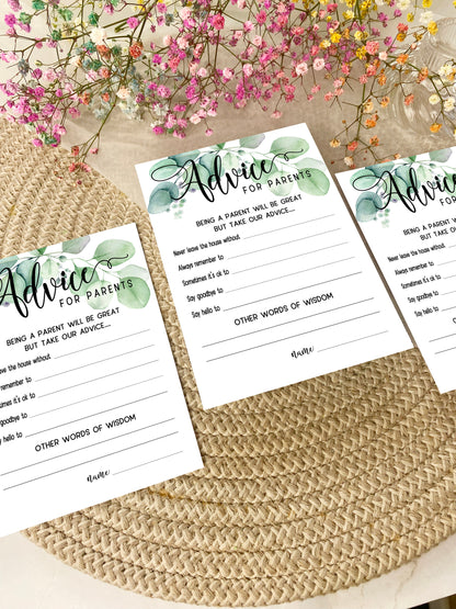 Eucalyptus Greenery Baby Shower Games Bundle, Prediction and Advice Cards Game, Neutral Baby Shower, Mum To Be, Gender Reveal Party