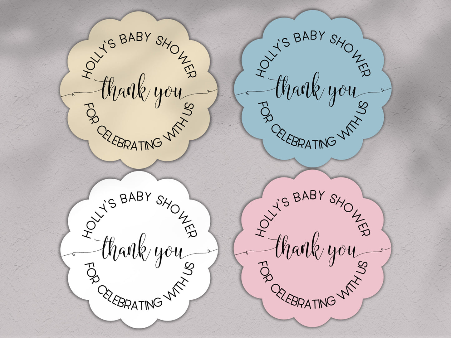 Personalised Scalloped Shape Stickers Blue, Baby Shower Boy Favour Stickers, Floral
