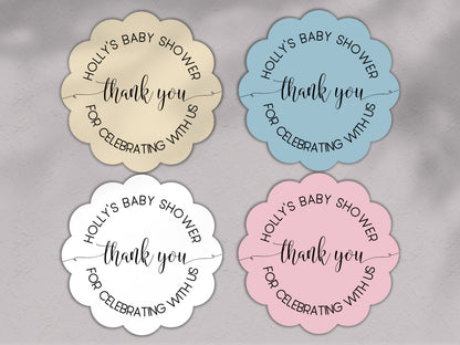 Personalised Scalloped Shape Stickers Blue, Baby Shower Boy Favour Stickers, Floral