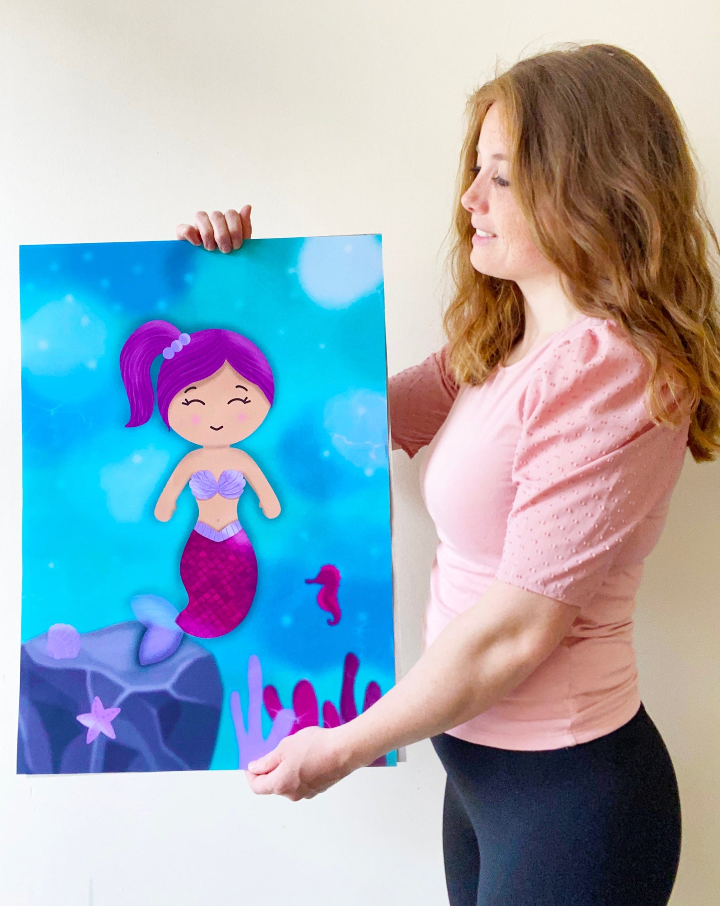 Pin The Tail on the Mermaid Game, Girls Birthday Party Theme, Pink Mermaid, Double-sided Poster A2