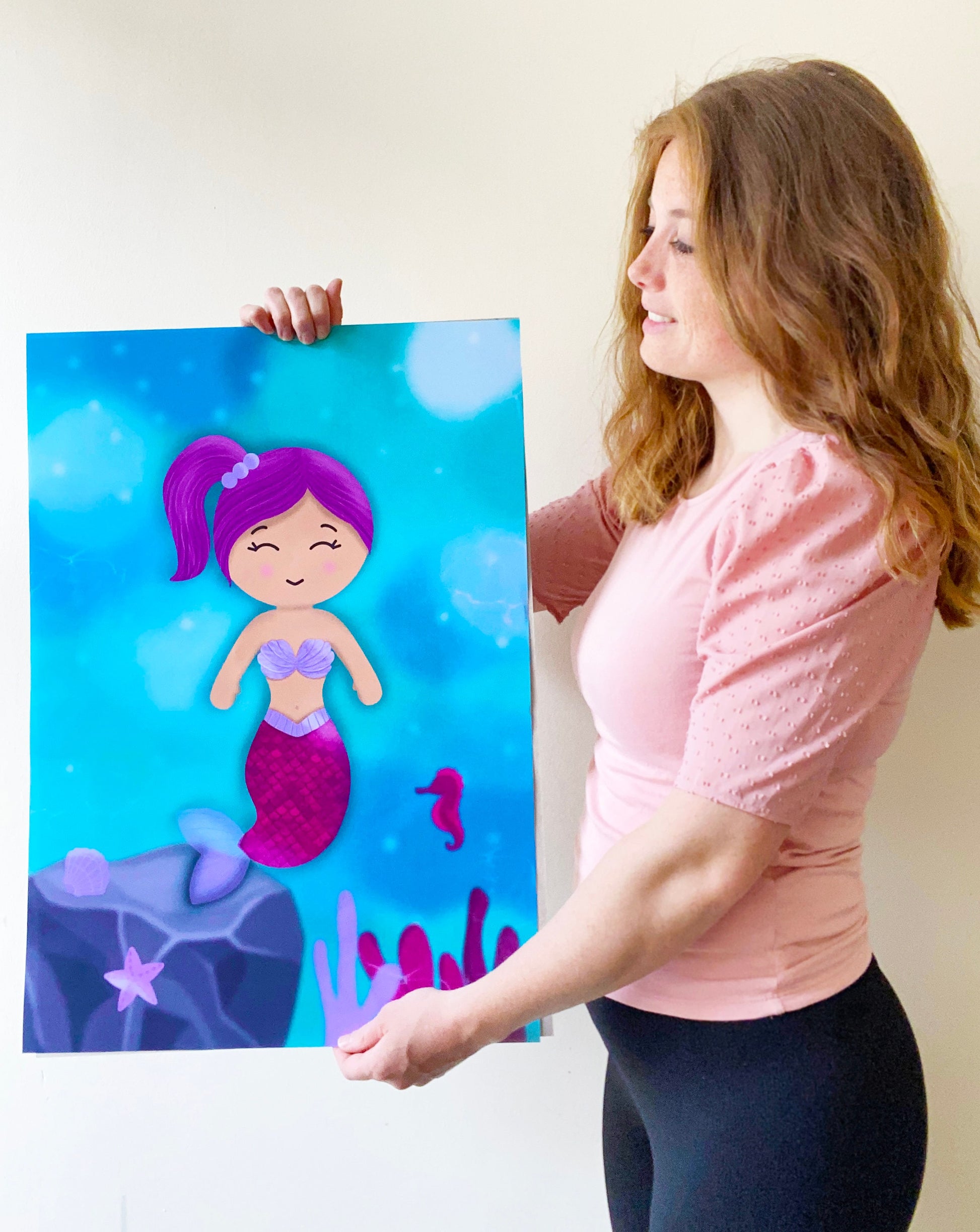 Pin The Tail on the Mermaid Game, Girls Birthday Party Theme, Pink Mermaid, Double-sided Poster A2