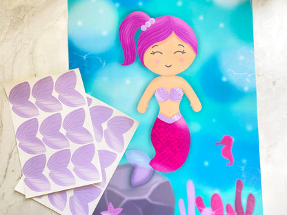 Pin The Tail on the Mermaid Game, Girls Birthday Party Theme, Pink Mermaid, Double-sided Poster A2