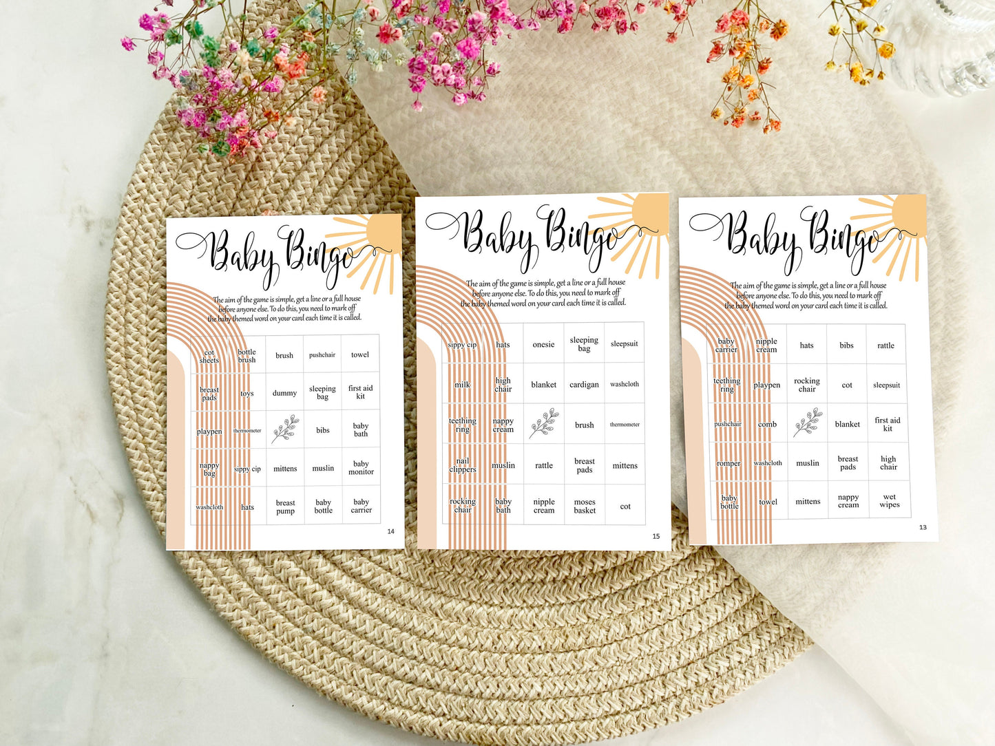 Our Ray of Sunshine Baby Shower Bingo Game, Here Comes the Sun, Gender Neutral Baby Shower, Baby Bingo, Baby Boy/Girl Shower