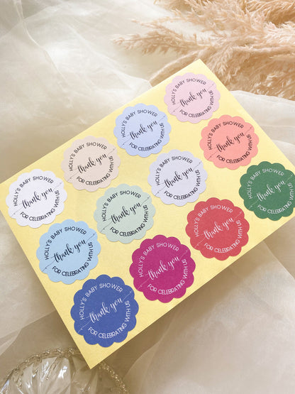 Personalised Scalloped Shape Stickers Blue, Baby Shower Boy Favour Stickers, Floral