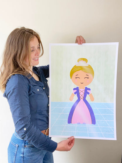 Pin The Crown on the Princess Game, Girls Birthday Party Theme, Pink Princess, Double-sided Poster A2