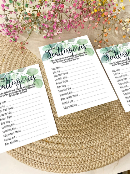 Eucalyptus Greenery Baby Shower Games Bundle, Prediction and Advice Cards Game, Neutral Baby Shower, Mum To Be, Gender Reveal Party