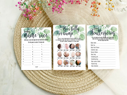 Eucalyptus Greenery Baby Shower Games Bundle, Prediction and Advice Cards Game, Neutral Baby Shower, Mum To Be, Gender Reveal Party