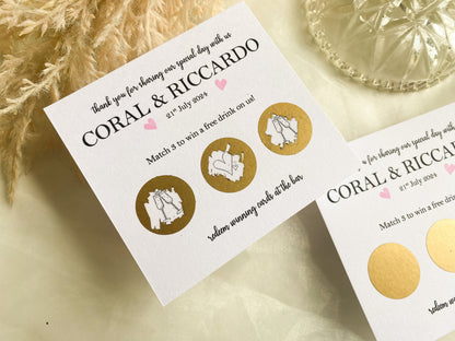Personalised Wedding Scratch Card, Win a Drink, Wedding Favour, Match 3, Greenery